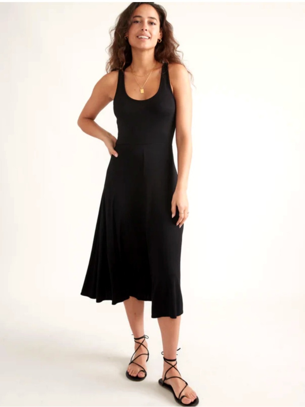 Marine Layer Lexi Rib Fit and Flare Midi Dress Size XS Black Sundress Vacation